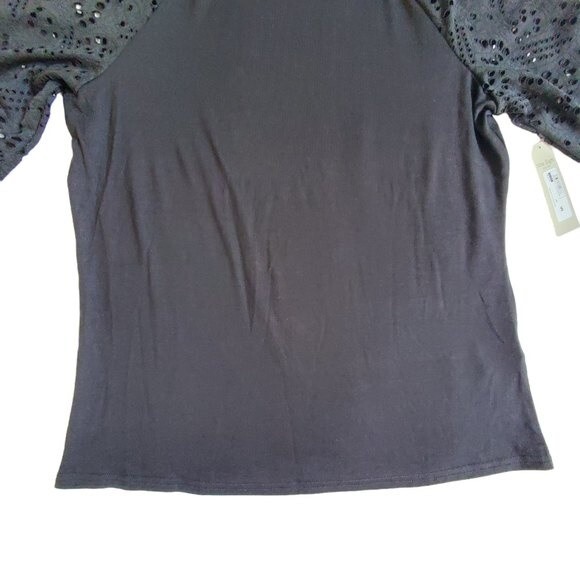 Nine.Eight Black Mixed Media Top with Banded Cuffs and Hem - Size Small - Picture 5 of 15